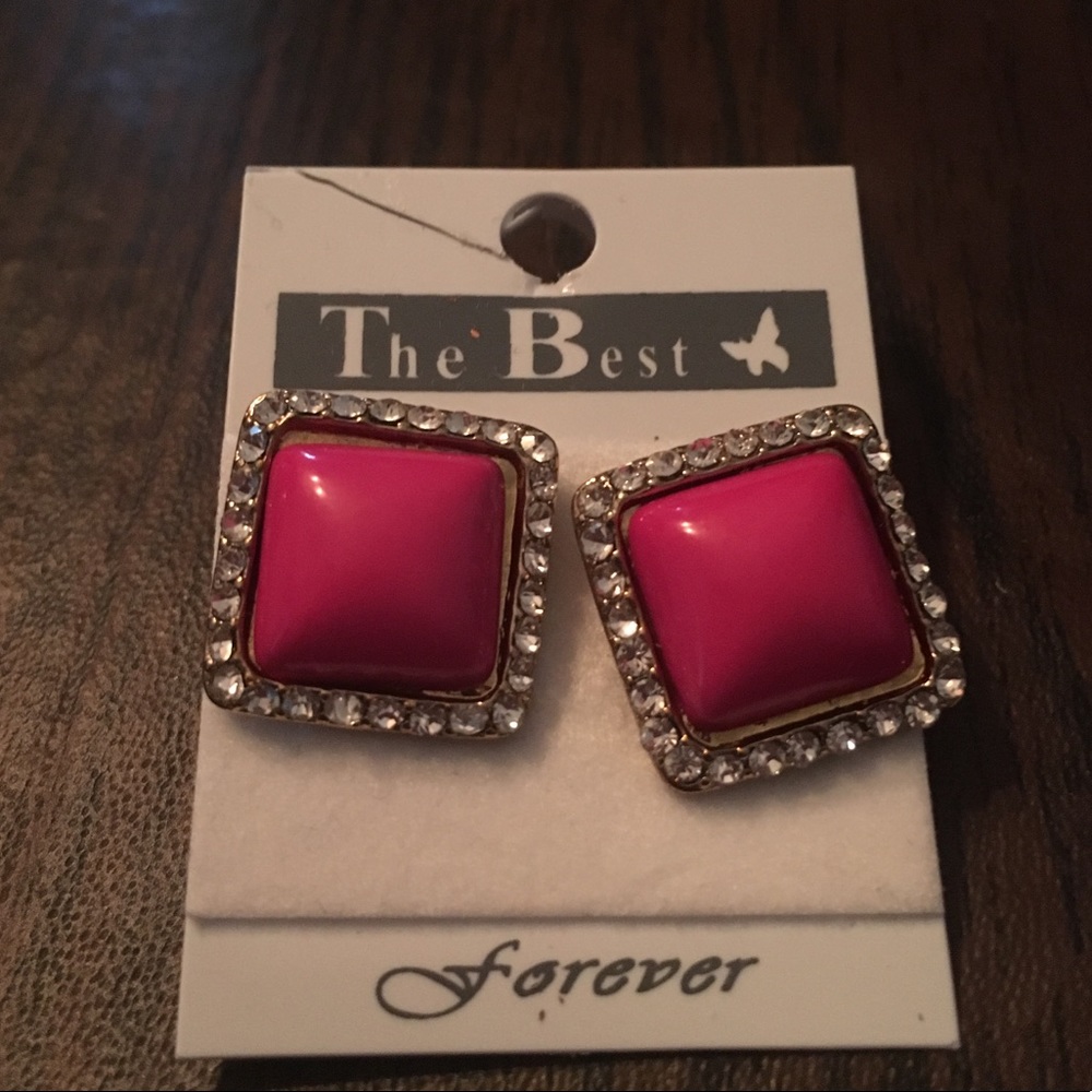 Costume Pink Earrings with Diamond Trim